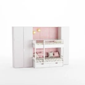 3D Furniture Silo Rendering of a modern kids bunk bed with wardrobe and storage drawers