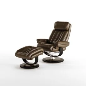 3D Furniture Silo Rendering - Brown Leather Recliner Chair with Ottoman