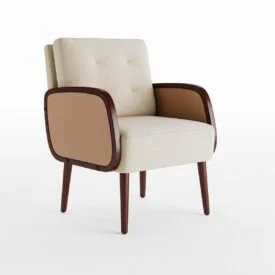 3D Furniture Silo Rendering - Beige Fabric Armchair with Wooden Arms