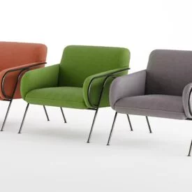 3D Furniture Silo Rendering - Modern Armchair in Orange, Green and Grey Color Options