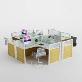 3D Furniture Silo Rendering - Modern Office Cubicle Workstation Set for Four