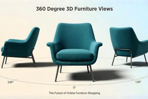 360 furniture rendering of a modern velvet armchair rotating to show all angles