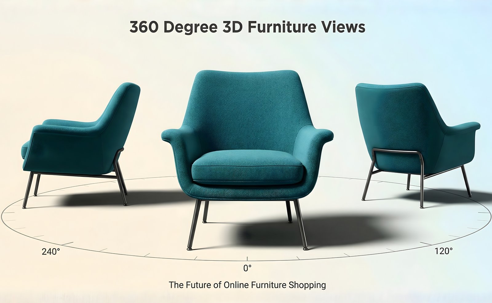 360 furniture rendering of a modern velvet armchair rotating to show all angles