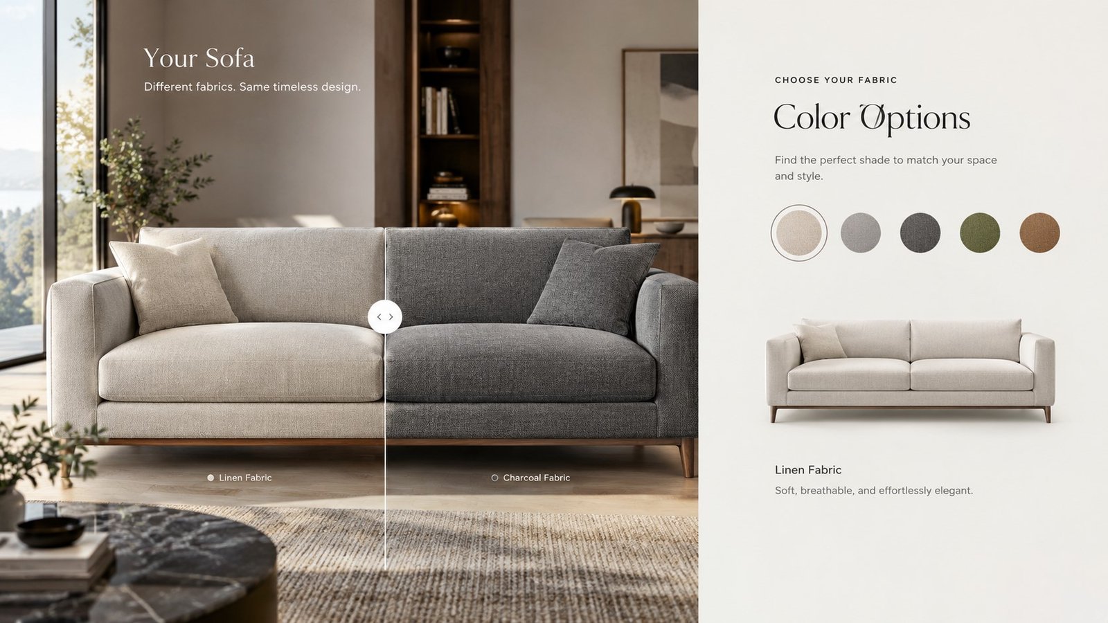 Comparison of a full 3D furniture configurator and a simple color swatch selector