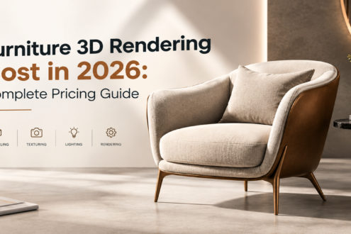 Furniture 3D rendering cost guide featured image showing a rendered armchair with pricing concept