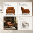 Luxury contact-sheet grid showing one armchair in many image types, illustrating a furniture asset matrix